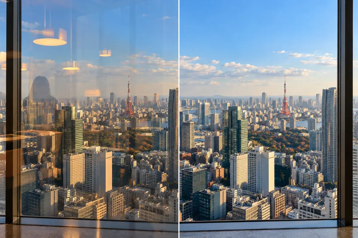 Reflections in window-view photos