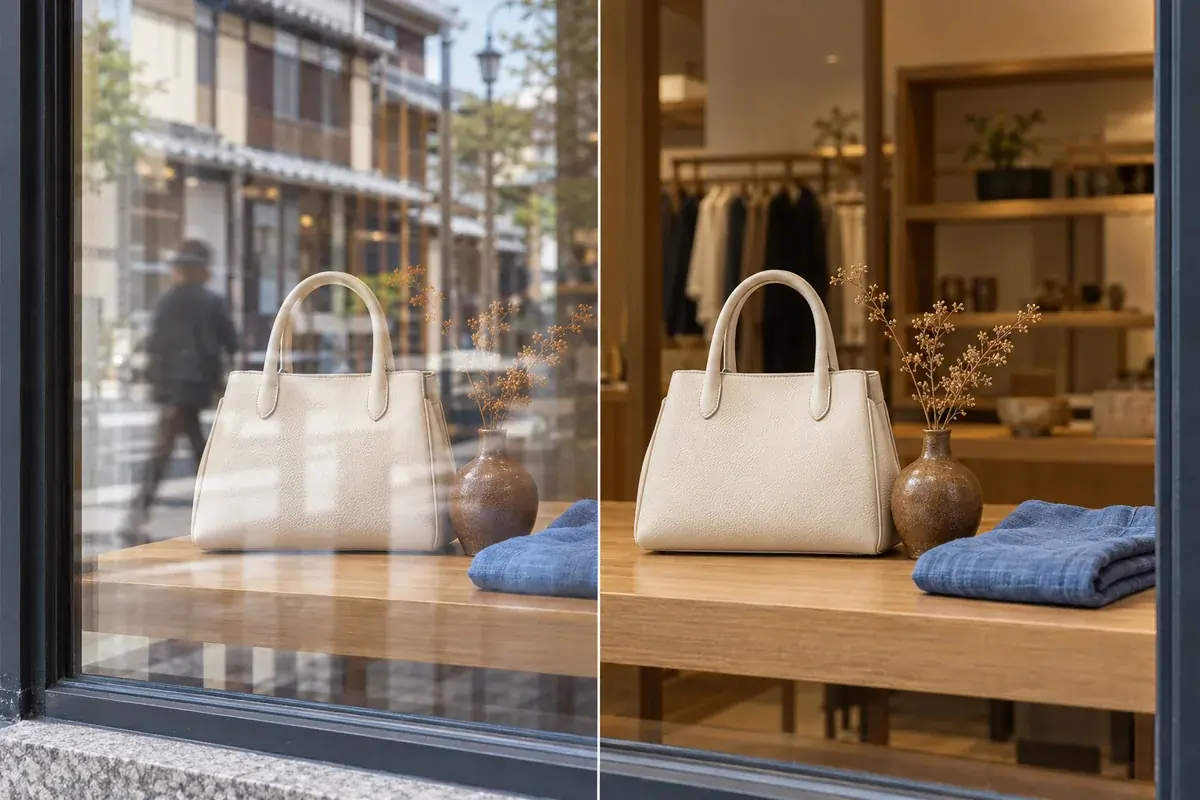 Reflections over shop-window displays